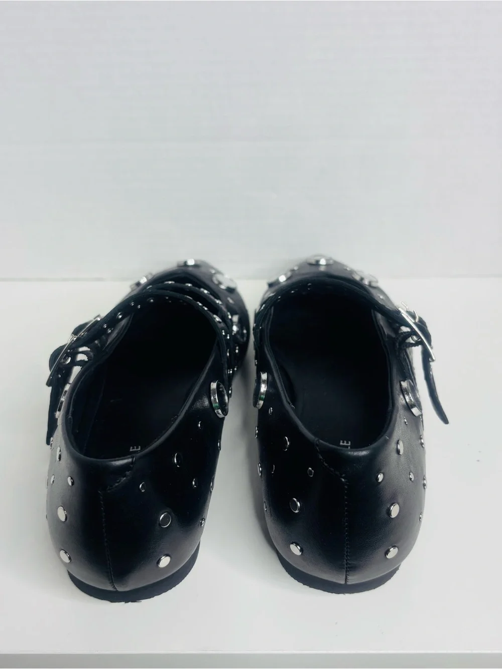 Free People Black Pointed Toe Double-Buckle Stud Flats